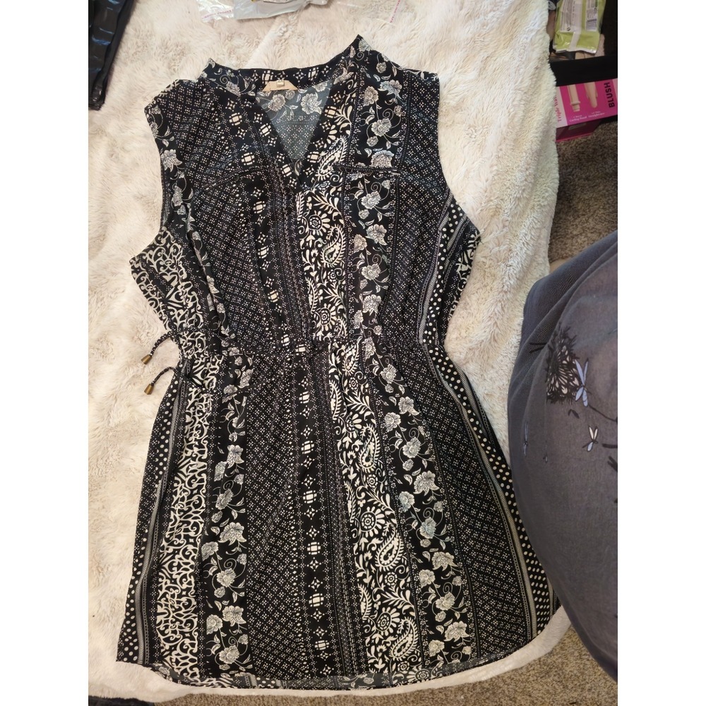 Blush Black White Floral Sleeveless VNeck Knee Dress Waist Woman 2X Work Summer - Picture 8 of 8